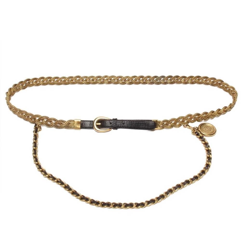 Authentic CHANEL vintage black leather chain belt 80cm - Picture 9 of 13
